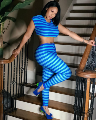 EVE Striped Crop Tops And Long Pant Sets NM-8009