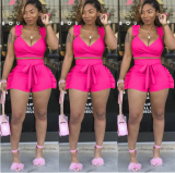 2019 Summer Solid Color Flounced Shorts Sets 2 Pieces MDF-5052
