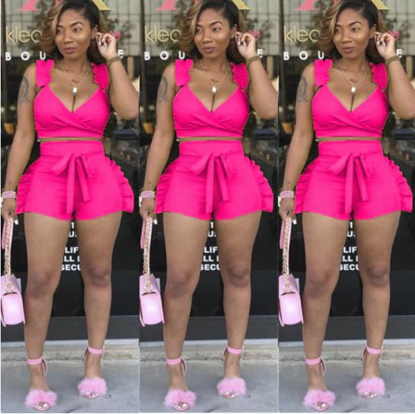 2019 Summer Solid Color Flounced Shorts Sets 2 Pieces MDF-5052