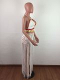 Sexy Crochet Halter Crop Top Tassel Long Skirt Set LA-3112