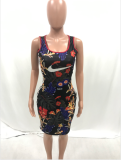 Floral Print Sleeveless Slim Midi Tank Dresses MIL-031