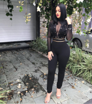 EVE Sexy Long Sleeve Perspective Mesh Spliced Jumpsuit WZ-8139
