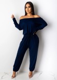 EVE Solid Slash Neck Casual Loose Long Sleeve Jumpsuits YM-9155