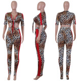 EVE Sexy Leopard Print Tie Up Crop Top And Long Pants Suits NIK-039
