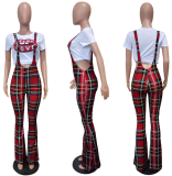EVE Casual Plaid Print Straps Flared Jumpsuits LSL-6151