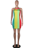 Rainbow Tie Dye Halter Backless Dress YS-005