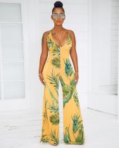 EVE Sexy Printed Straps Backless Wide Leg Jumpsuit BS-1094
