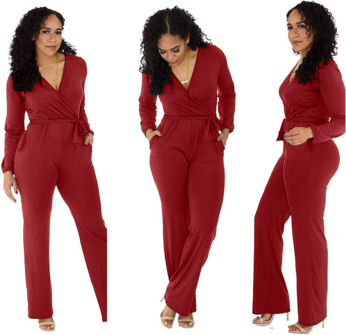 red utility jumpsuit