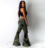 EVE Plus Size Camouflage Ripped Holes Flares Bodycon Pants MOF-5111