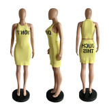 EVE Yellow Letter Print Sleeveless Mini Bodycon Dress YIM-8011