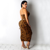 Sexy Leopard Print Spaghetti Strap Slim Long Maxi Dress TE-3812