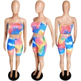 EVE Printed Sexy Strapless Skinny Two Piece Shorts Set YMT-6087