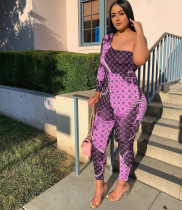 Chain Print Sexy One Shoulder Long Sleeve Jumpsuits HM-6148