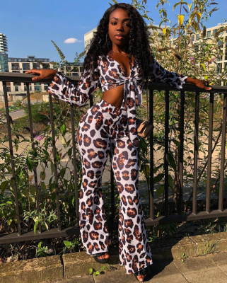 EVE 2019 Sexy Wrapped Chest Leopard Prints Two Pieces Set WSM-5013