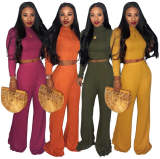 EVE Solid 2pcs Crop Tops And Wide Leg Pants Set ASL-6072