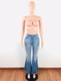 Denim Stripes High Waist Jeans Skinny Long Flare Pants LA-3118