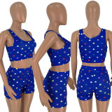 EVE Heart Print Tank Tops And Shorts Two Piece Sets HM-6140