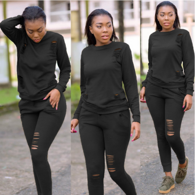 EVE Black Hollow Out Casual Tracksuit 2 Piece Set BN-9126