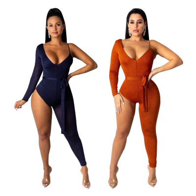 EVE Sexy One Shoulder Asymmetry Bodycon Jumpsuits NIK-041