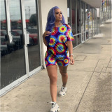 EVE Tie Dye Print Casual Short Two Piece Sets AWN-5039