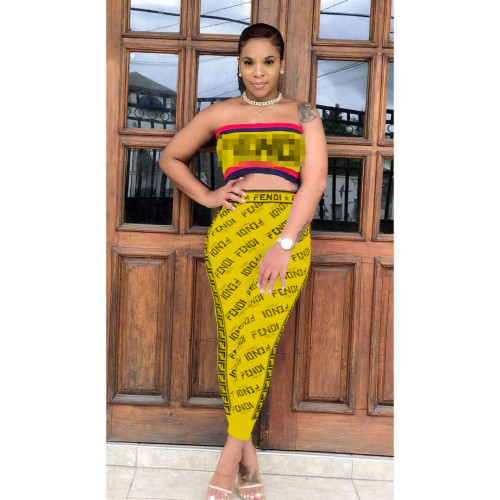 Wholesale Letter Print Tube Tops And Long Skirt Set Arm 8058