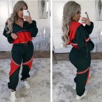 Patchwork Tracksuit Hooded Tops And Pants Set OJS-9058