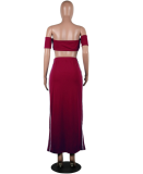 Wine Red 2 Pcs Side Striped Maxi Dress YS-8266