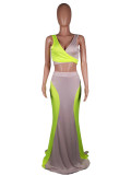 EVE Sexy Contrast Color Crop Top Mermaid Long Skirt Sets MK-2032