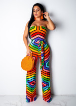 Colorful Geometric Print Strapless Long Jumpsuits YD-8087