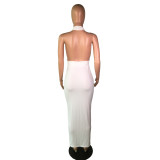 EVE Deep V Neck Halter White Slim Long Dresses BS-1031
