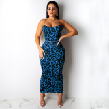 Sexy Leopard Print Spaghetti Strap Slim Long Maxi Dress TE-3812