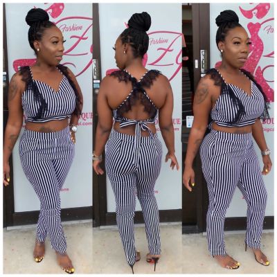 EVE Sexy Striped Tank Tops And Long Pants 2 Piece Sets LP-6173