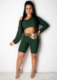 EVE Sexy Long Sleeve Crop Top And Shorts 2 Piece Set LDS-3156