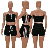 EVE Black Striped Strapless Crop Top Shorts Set HM-6021