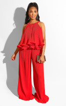 Solid Straps Tops And Long Pants Two Piece Suit LS-0273