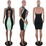 EVE Sexy Patchwork Sleeveless Cut Out Halter Mini Dress KSN-5017