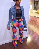 EVE Plus Size Colorful Plaid Print Long Pants WSM-5046