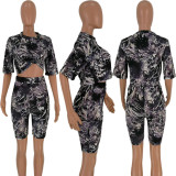 EVE Casual Printed Short Sleeve T Shirt Shorts 2 Piece Sets HM-6139