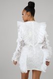 EVE Long Sleeve Ruffles Bodycon Lace Dress LX-3081