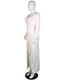 White Backless Split Maxi Dress MK-1015