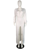White Backless Split Maxi Dress MK-1015