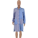 EVE Casual Stripes Patchwork Loose Shirt Dresses FNN-8287