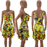 EVE Butterfly Print Tie Up Straps Big Swing Mini Dresses HM-6115