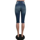 EVE Casual Denim Holes Jeans Half Length Pants MEM-8208