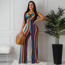 EVE Colored Striped Sexy Strapless Tie Up Jumpsuits WZ-8208