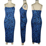 Sexy Leopard Print Spaghetti Strap Slim Long Maxi Dress TE-3812