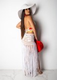 Sexy Crochet Halter Crop Top Tassel Long Skirt Set LA-3112