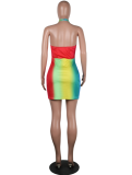 Rainbow Tie Dye Halter Backless Dress YS-005