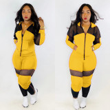 EVE Casual Mesh Patchwork Hooded Tracksuit 2 Piece Set TR-963