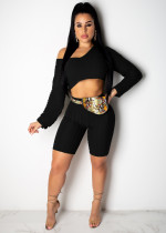 EVE Sexy Long Sleeve Crop Top And Shorts 2 Piece Set LDS-3156
